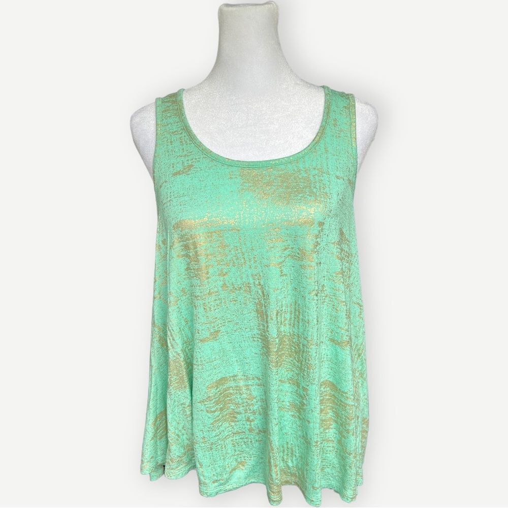 Jennifer Lopez Sleeveless Flowy V-Back Green & Gold Blouse. Top. Shirt. Small.